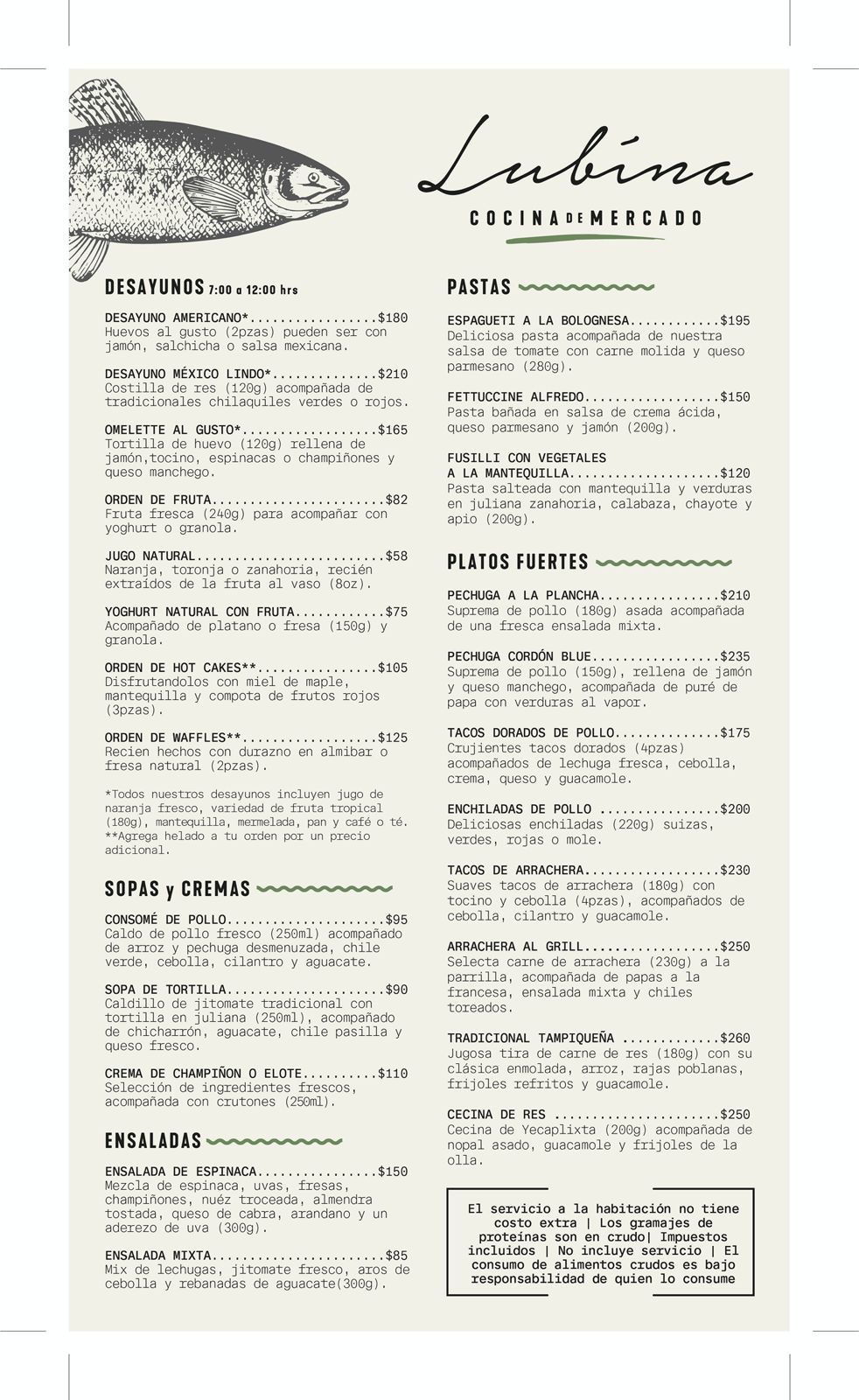 Menú del restaurante – página 1