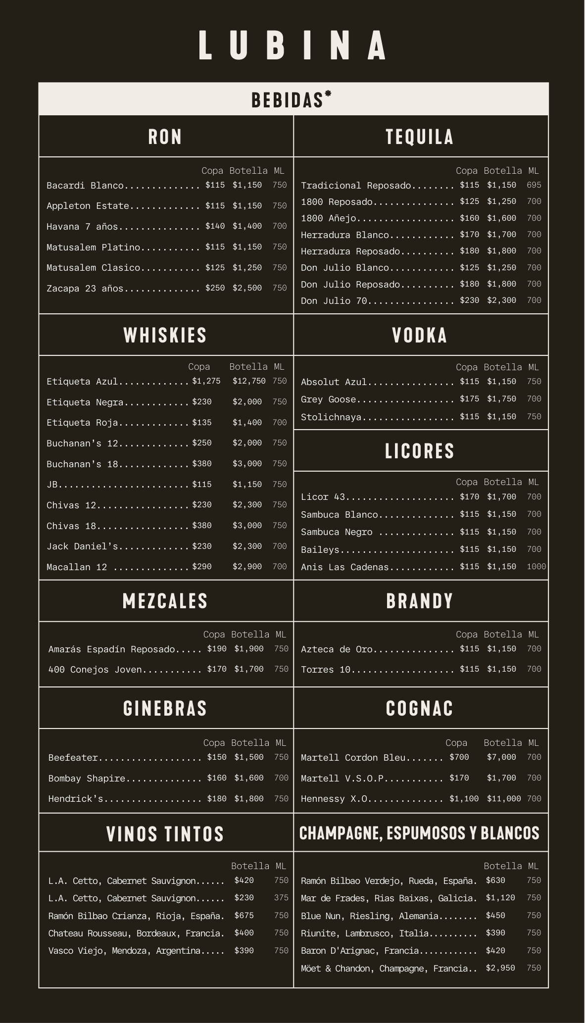 Carta del bar – página 1